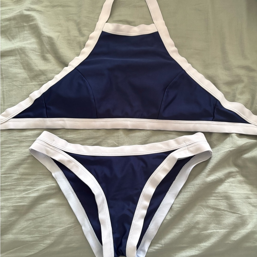 Navy and White Bikini Set